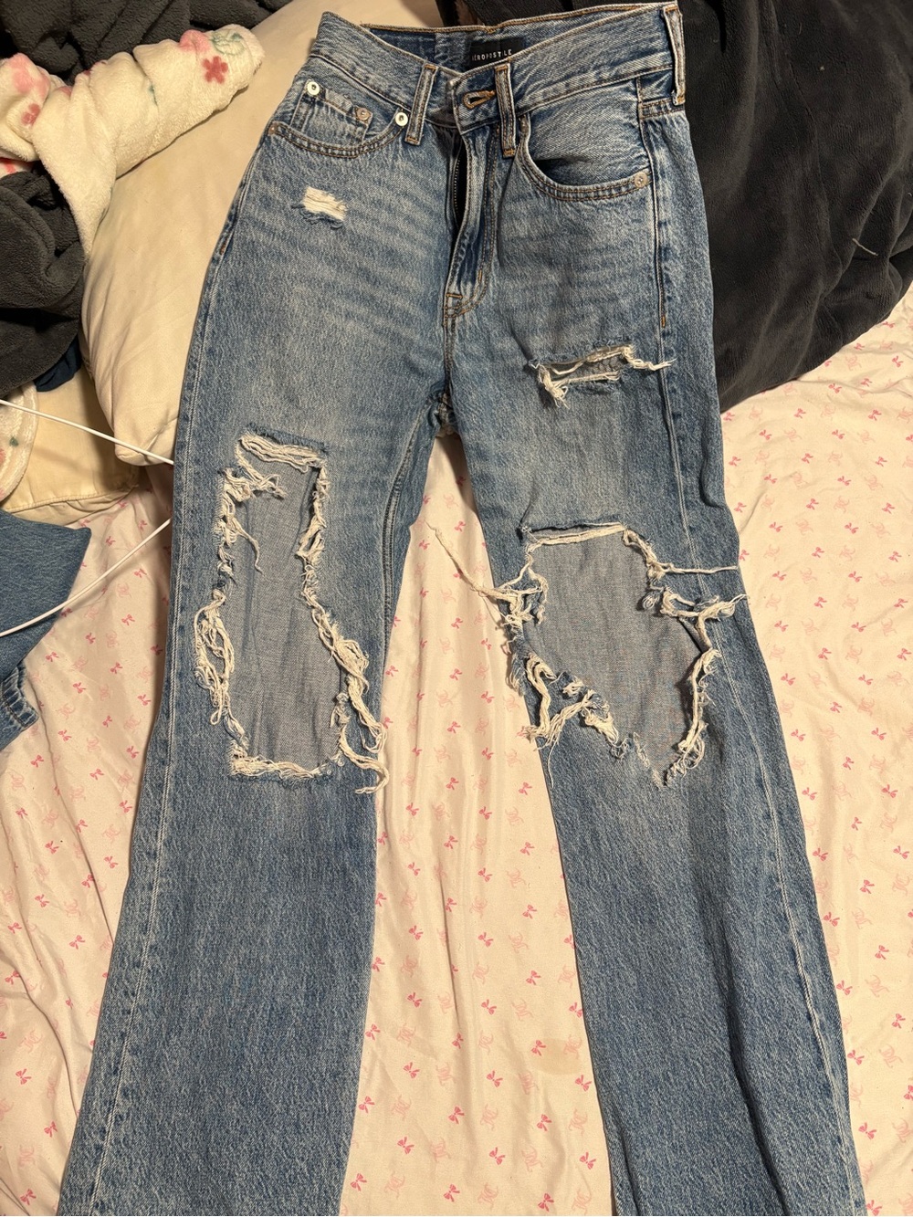Aeropostale Light Blue Distressed Straight Leg Jeans